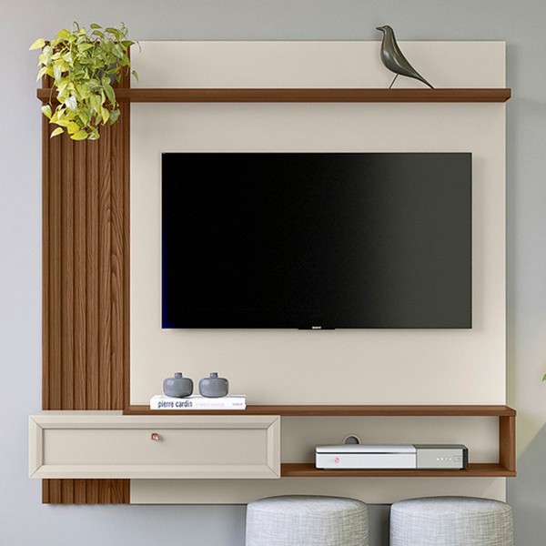 Painel para TV Até 55 Polegadas Alvorada 1 Porta Freijó/Off White - Linea Brasil