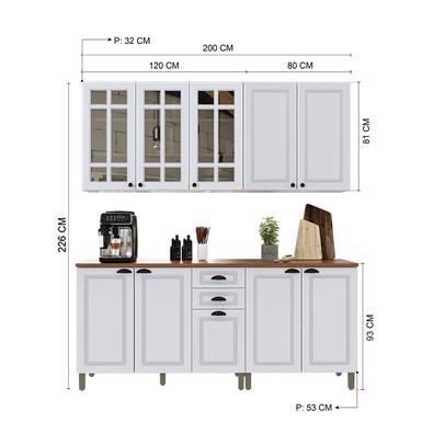 Cozinha Completa Firenze 10 Portas 2 Gavetas com Vidro Branco - Indekes