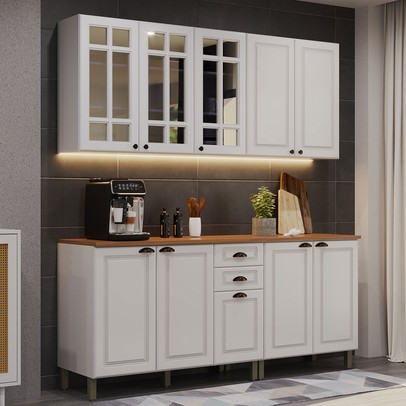 Cozinha Completa Firenze 10 Portas 2 Gavetas com Vidro Branco - Indekes