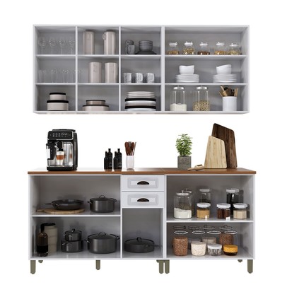 Cozinha Completa Firenze 10 Portas 2 Gavetas com Vidro Branco - Indekes