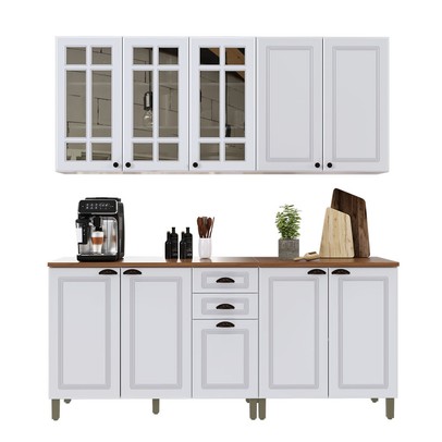 Cozinha Completa Firenze 10 Portas 2 Gavetas com Vidro Branco - Indekes