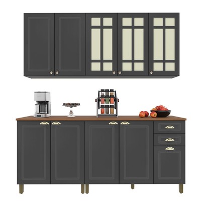 Cozinha Completa Firenze 10 Portas 2 Gavetas com Vidro Chumbo - Indekes