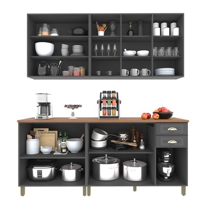 Cozinha Completa Firenze 10 Portas 2 Gavetas com Vidro Chumbo - Indekes