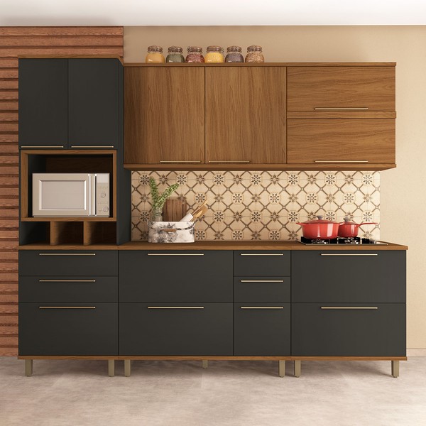 Cozinha Completa Munique 10 Portas 6 Gavetas Freijo/Chumbo - Indekes