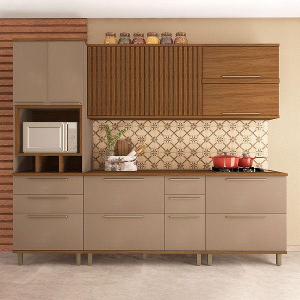 Cozinha Completa Munique 10 Portas 6 Gavetas Ripado Freijo/Camurça - Indekes