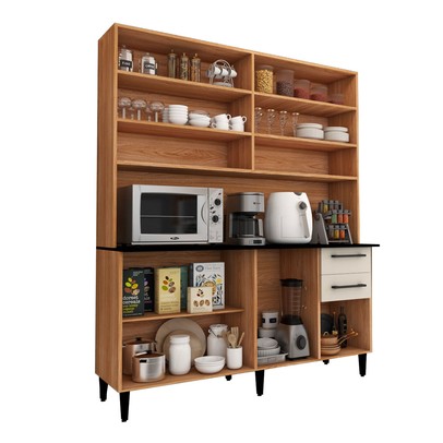 Cozinha Compacta Vitória 7 Portas 2 Gavetas Freijó/Off White - Panorama Móveis