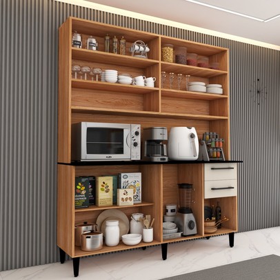 Cozinha Compacta Vitória 7 Portas 2 Gavetas Freijó/Off White - Panorama Móveis