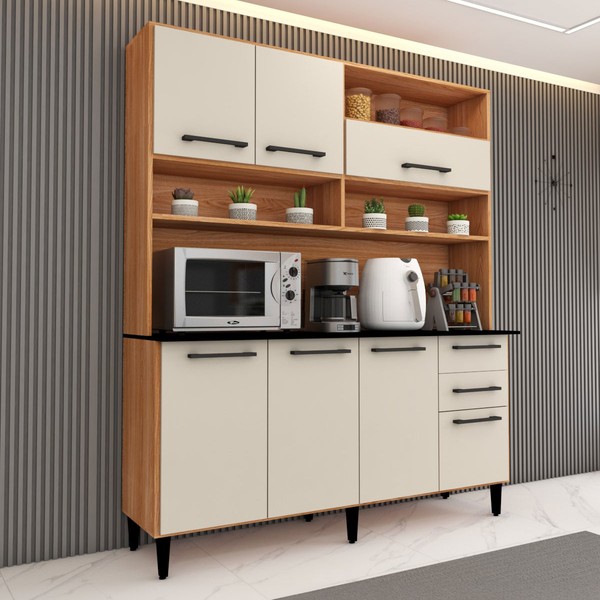 Cozinha Compacta Vitória 7 Portas 2 Gavetas Freijó/Off White - Panorama Móveis