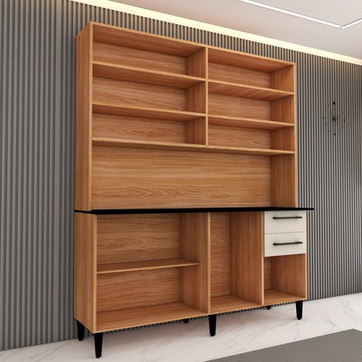 Cozinha Compacta Vitória 7 Portas 2 Gavetas Freijó/Off White - Panorama Móveis