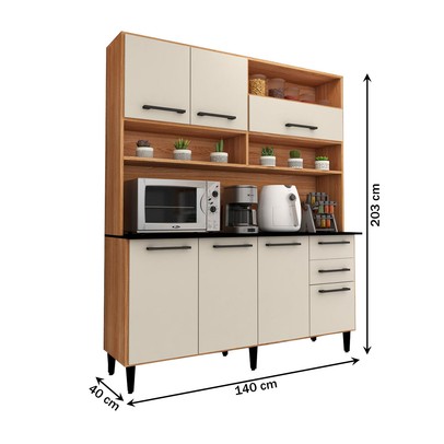 Cozinha Compacta Vitória 7 Portas 2 Gavetas Freijó/Off White - Panorama Móveis