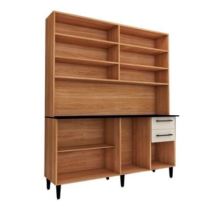 Cozinha Compacta Vitória 7 Portas 2 Gavetas Freijó/Off White - Panorama Móveis