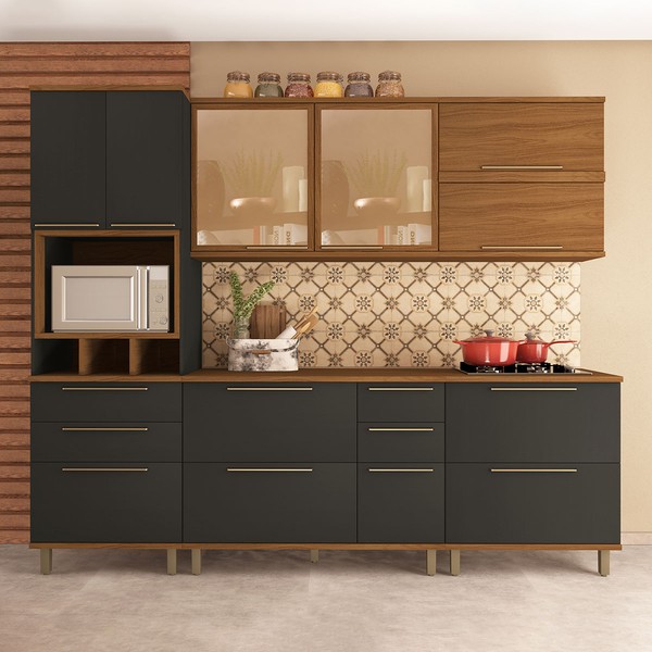 Cozinha Completa Munique 10 Portas 6 Gavetas com Vidro Freijo/Chumbo - Indekes