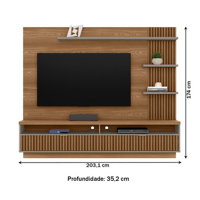 Painel para TV Até 65 Polegadas Araruna 2 Portas Amêndoa/Titânio - Linea Brasil