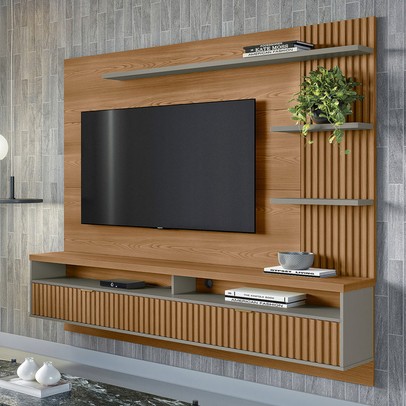 Painel para TV Até 65 Polegadas Araruna 2 Portas Amêndoa/Titânio - Linea Brasil