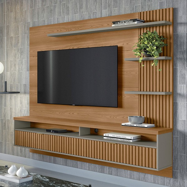 Painel para TV Até 65 Polegadas Araruna 2 Portas Amêndoa/Titânio - Linea Brasil