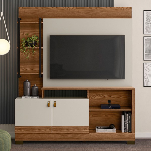 Estante para TV Até 50 Polegadas Alagoas Freijó/Off White - Linea Brasil