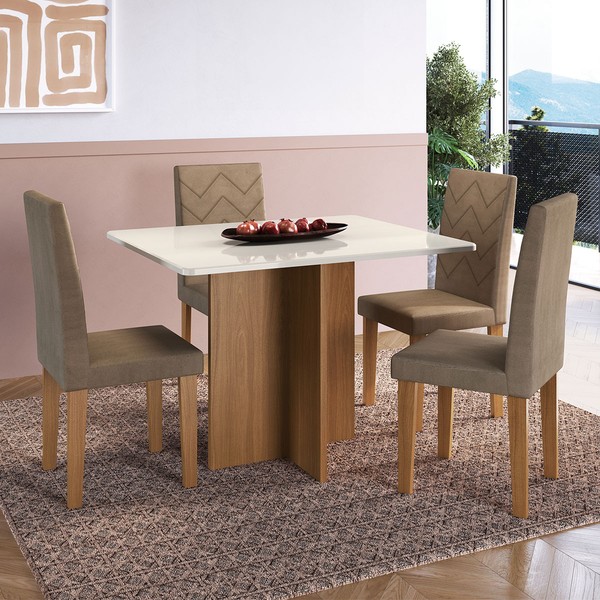 Mesa de Jantar 4 Lugares Miami Freijo/Off White/Cacau - Indekes