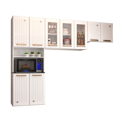Cozinha Compacta Itajúba Suspensa 9 Portas com Vidro Branco - Panorama Móveis