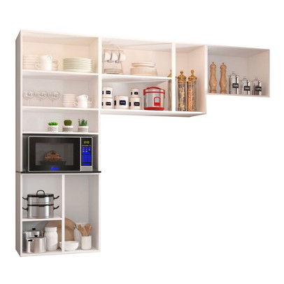 Cozinha Compacta Itajúba Suspensa 9 Portas com Vidro Branco - Panorama Móveis