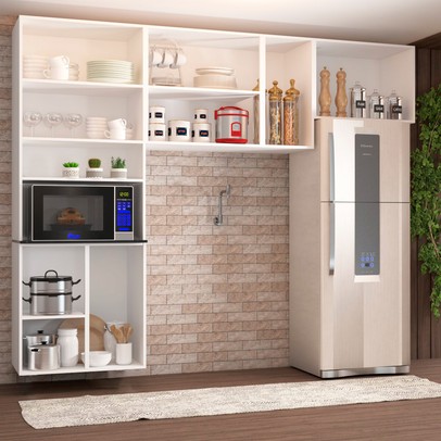 Cozinha Compacta Itajúba Suspensa 9 Portas com Vidro Branco - Panorama Móveis