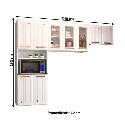 Cozinha Compacta Itajúba Suspensa 9 Portas com Vidro Branco - Panorama Móveis