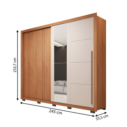 Guarda-Roupa Casal Romanus 2 Portas 4 Gavetas com Espelho Freijo/Off White - Caemmun