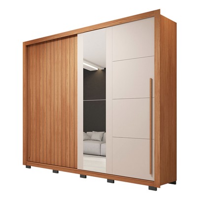 Guarda-Roupa Casal Romanus 2 Portas 4 Gavetas com Espelho Freijo/Off White - Caemmun