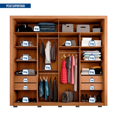 Guarda-Roupa Casal Romanus 2 Portas 4 Gavetas com Espelho Freijo/Off White - Caemmun