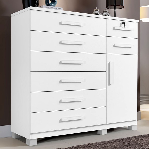 Cômoda Chicago 1 Porta 8 Gavetas Branco - Pnr Móveis