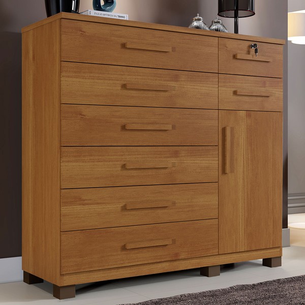 Cômoda Chicago 1 Porta 8 Gavetas Cinamomo - Pnr Móveis