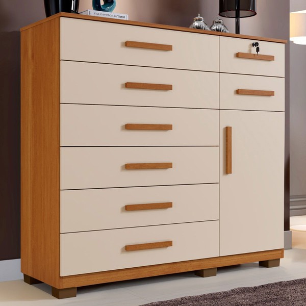 Cômoda Chicago 1 Porta 8 Gavetas Cinamomo/Off White - Pnr Móveis