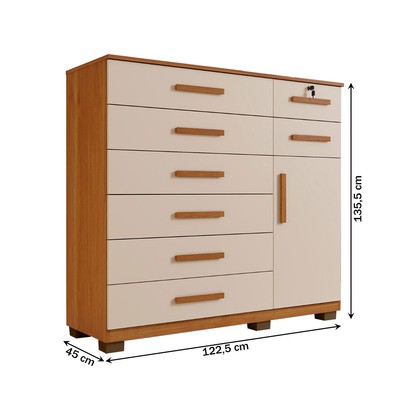 Cômoda Chicago 1 Porta 8 Gavetas Cinamomo/Off White - Pnr Móveis