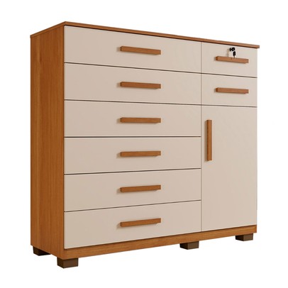 Cômoda Chicago 1 Porta 8 Gavetas Cinamomo/Off White - Pnr Móveis