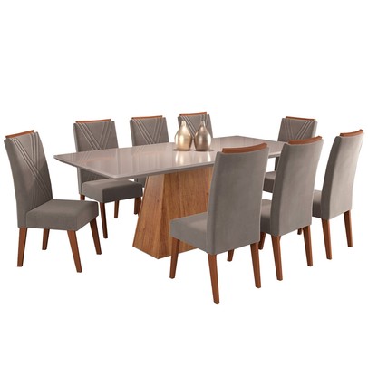 Mesa de Jantar 8 Lugares Indianápolis com Vidro Mel/Perola/Off White -  Panorama Móveis