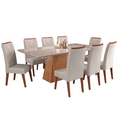 Mesa de Jantar 8 Lugares Indianápolis com Vidro Mel/Marfim/Off White -  Panorama Móveis