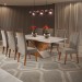 Mesa de Jantar 8 Lugares Moçambique com Vidro Mel/Perola/Off White - Panorama Móveis