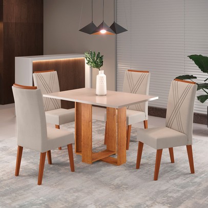 Mesa de Jantar 4 Lugares Nicarágua Mel/Blonde/Marfim - Panorama Móveis