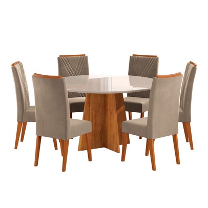 Mesa de Jantar 6 Lugares Córdoba com Vidro Mel/Perola/Off White - Panorama Móveis