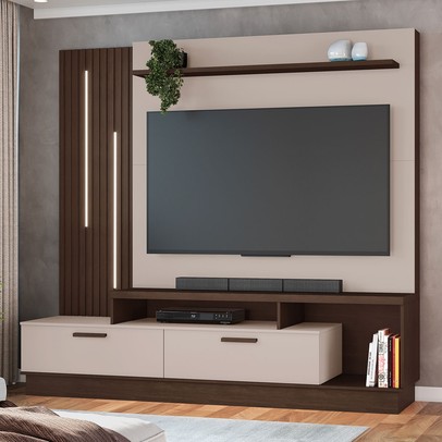 Estante para TV Até 65 Polegadas Despertar 2 Gavetas com Led Café/Off Café - Jcm Móveis