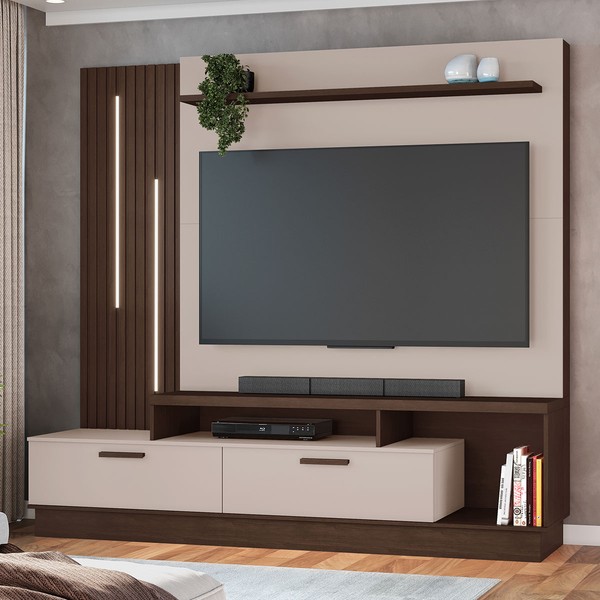 Estante para TV Até 65 Polegadas Despertar 2 Gavetas com Led Café/Off Café - Jcm Móveis