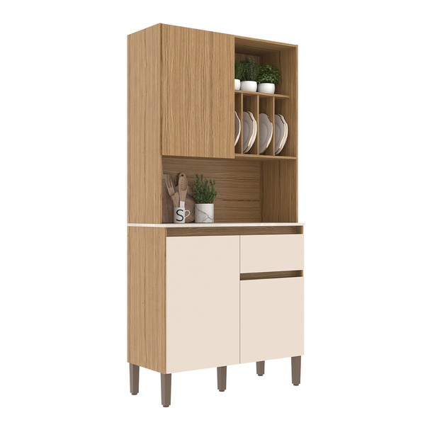 Armário de Cozinha 3 Portas 1 Gaveta Naturalle/Cristalo/Petra - Decibal