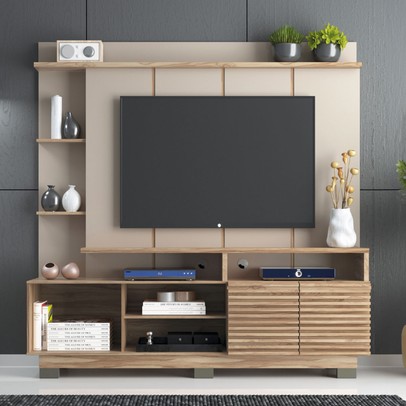 Estante para TV Até 60 Polegadas 2 Portas Carvalho Oak/Cristalo - Decibal