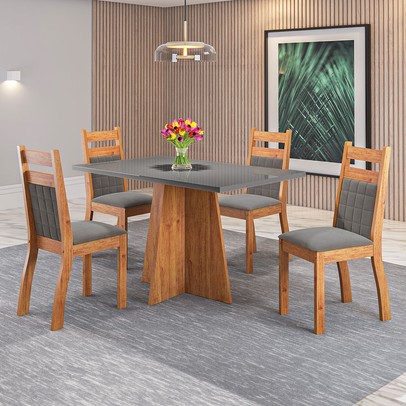 Mesa de Jantar 4 Lugares Dresden com Vidro Mel/Grafite - Panorama Móveis