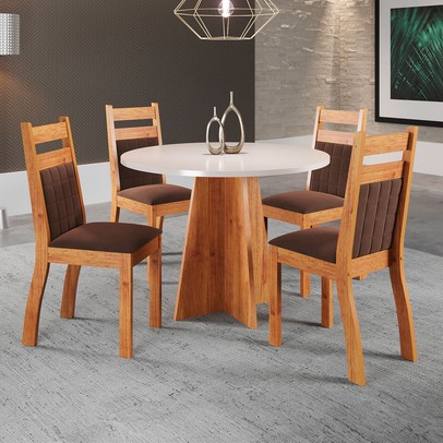 Mesa de Jantar 4 Lugares Senegal Mel/Blonde/Bombom - Panorama Móveis