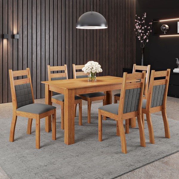 Mesa de Jantar 6 Lugares Luanda Mel/Grafite - Panorama Móveis