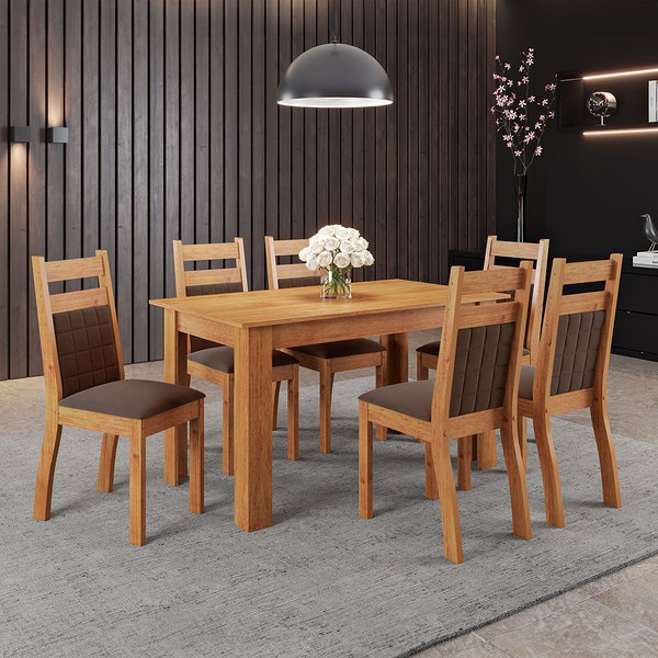 Mesa de Jantar 6 Lugares Luanda Mel/Bombom - Panorama Móveis