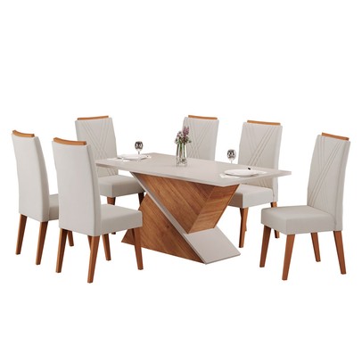 Mesa de Jantar 6 Lugares Bolshói Mel/Blonde/Marfin - Panorama Móveis