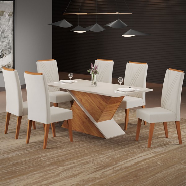 Mesa de Jantar 6 Lugares Bolshói Mel/Blonde/Marfin - Panorama Móveis