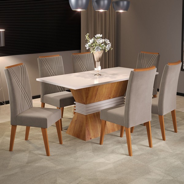 Mesa de Jantar 6 Lugares Pantheon Mel/Blonde/Pérola - Panorama Móveis
