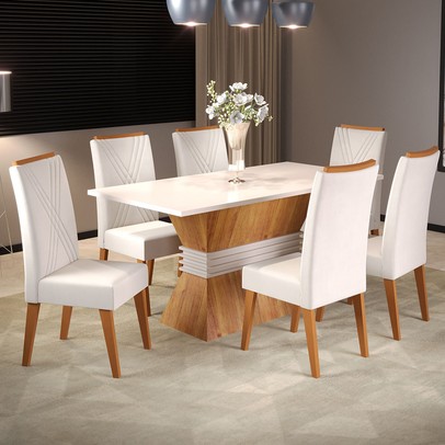 Mesa de Jantar 6 Lugares Pantheon Mel/Blonde/Marfim - Panorama Móveis